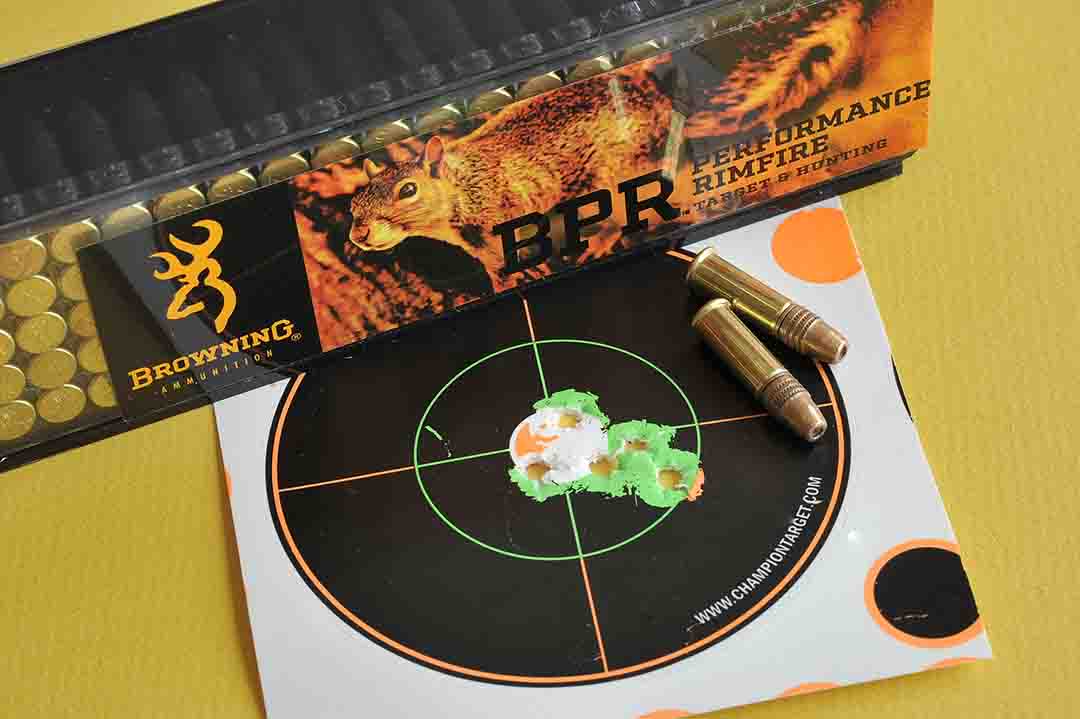 This 25-yard group measuring only .650 inch is courtesy of the new Browning BPR ammunition.